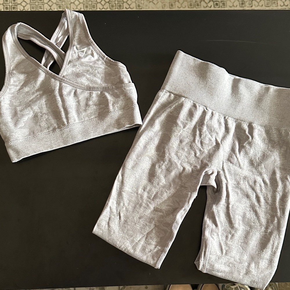 Silver Athletic Sports Bra and Leggings Set